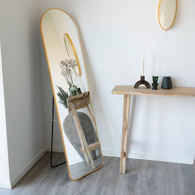 Madrid Brass Finish Arch Long Floor Standing Mirror - 40cm x 150cm 