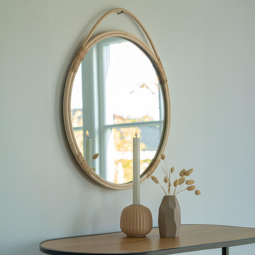 Malo Natural Rattan Round Hanging Wall Mirror - 2cm x 50cm