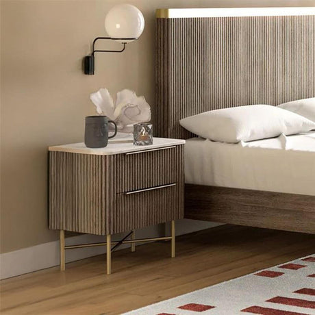 Isabella Grey 2 Drawer Fluted Bedside Table with White Marble Top