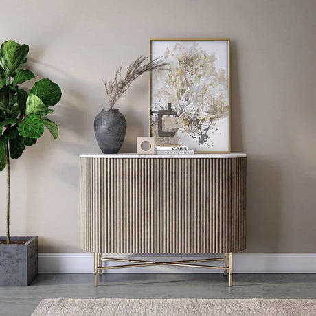 Isabella Grey Small 2 Door Fluted Curved Sideboard with White Marble Top - 100cm