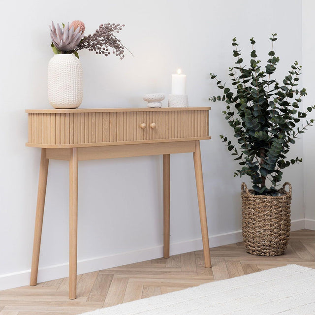 Nikko Pine Wood Fluted Curved Console Table