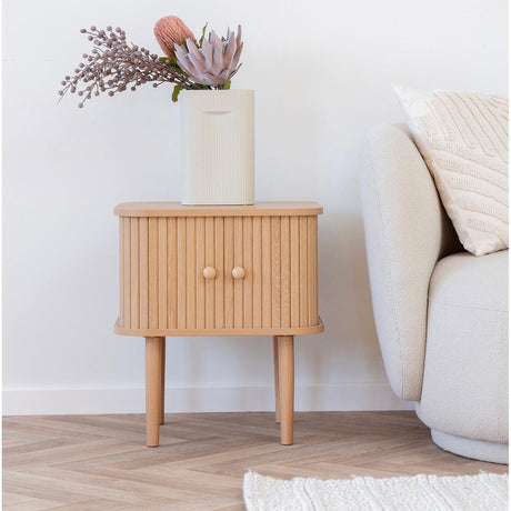Nikko Pine Wood Fluted Curved Side Table