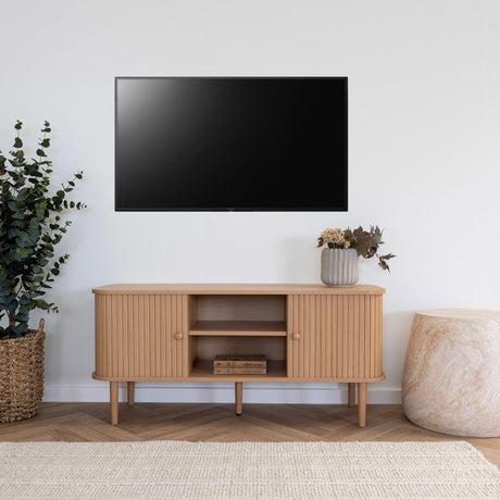 Nikko Pine Wood Fluted Curved Storage TV Unit