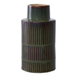 Green Ceramic Vase with Brown Strips