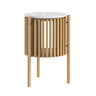 Soho Oak 1 Door Slatted Story Round Side Table - White Marble Top