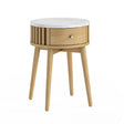Soho Oak 1 Drawer Slatted Round Side Table - White Marble Top