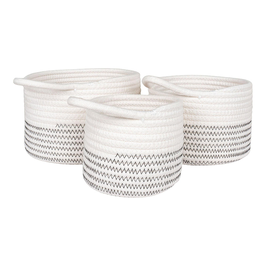 Algar White and Grey Fabric Basket (Set of 3)