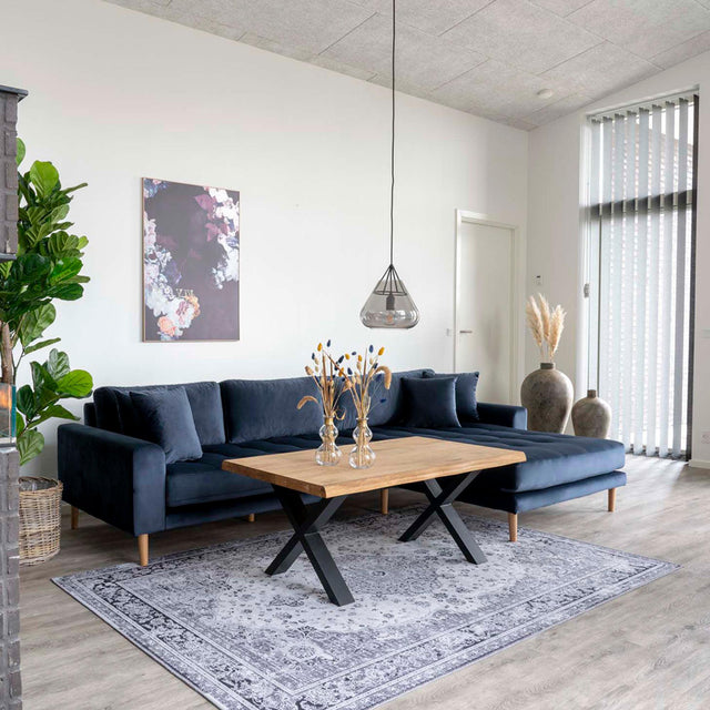 Lido Blue Fabric Right Hand Facing Lounge Sofa with Natural Legs