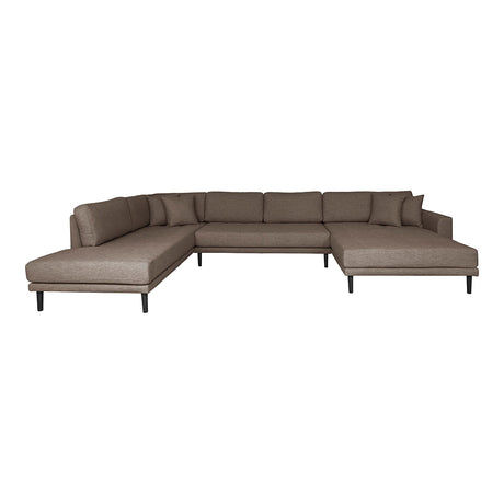 Lido Brown Fabric Right Hand Facing U-Sofa Open End with Black Legs