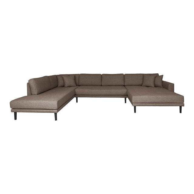 Lido Brown Fabric Right Hand Facing U-Sofa Open End with Black Legs