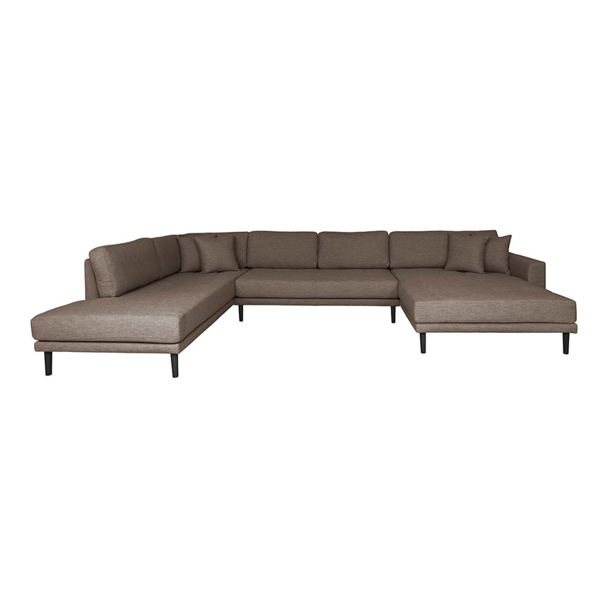 Lido Brown Fabric Right Hand Facing U-Sofa Open End with Black Legs