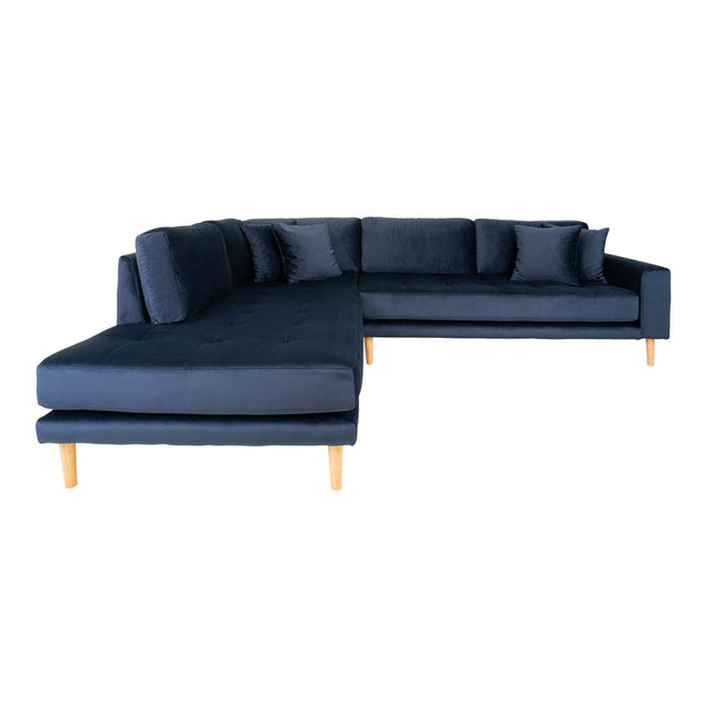 Lido Dark Blue Fabric Left Hand Facing Corner Sofa Open End with Natural Legs