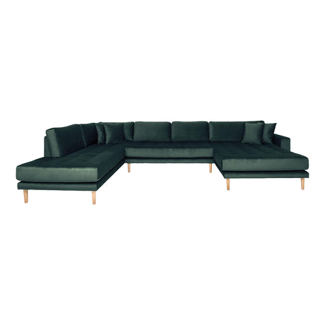 Lido Dark Green Velvet Fabric Right Hand Facing U-Sofa Open End with Natural Legs