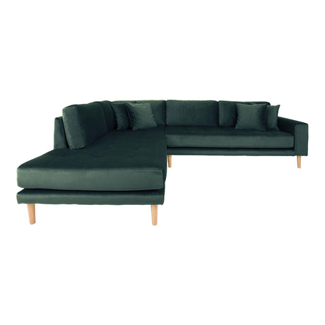 Lido Green Fabric Left Hand Facing Corner Sofa Open End with Natural Legs
