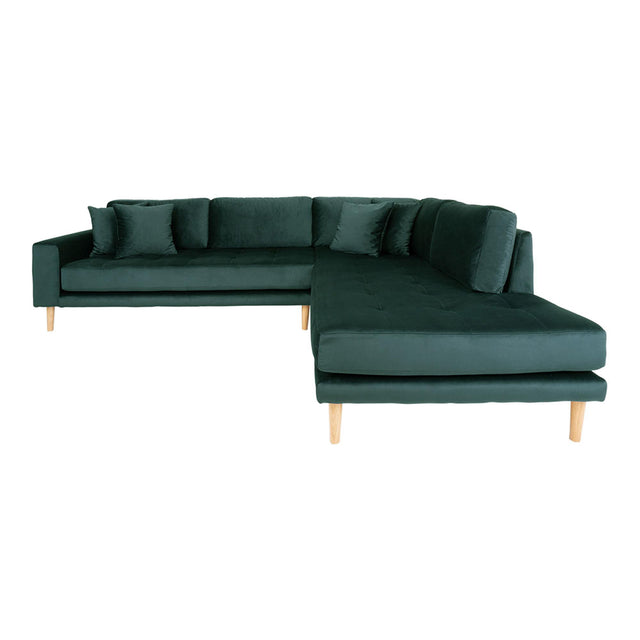 Lido Green Fabric Right Hand Facing Corner Sofa Open End with Natural Legs