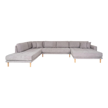 Lido Grey Fabric Right Hand Facing U-Sofa Open End with Natural Legs