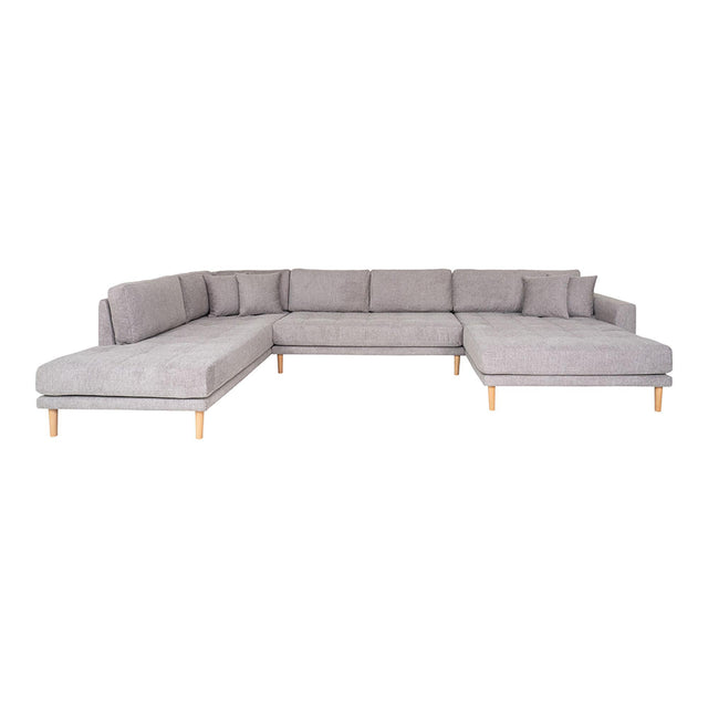 Lido Grey Fabric Right Hand Facing U-Sofa Open End with Natural Legs