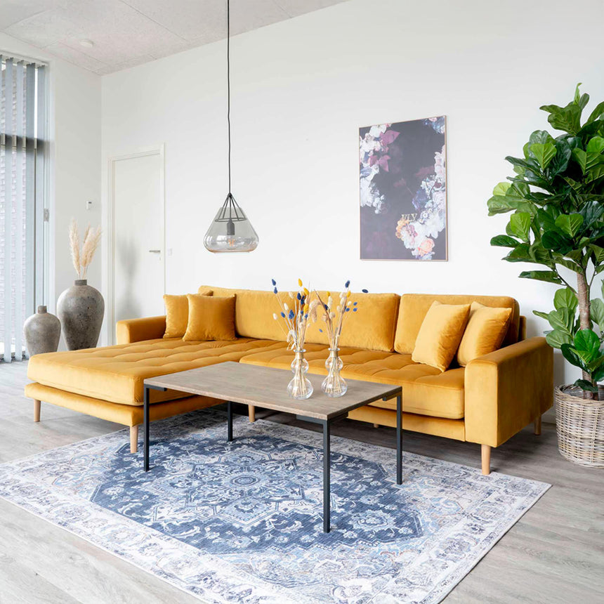 Lido Mustard Fabric Left Hand Facing Lounge Sofa with Natural Legs