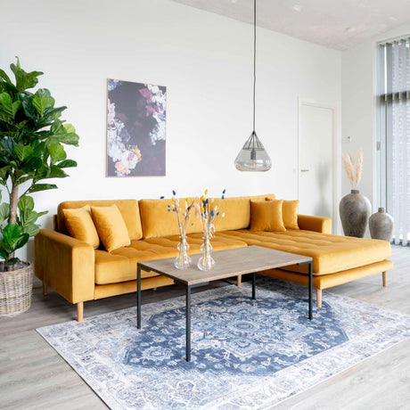 Lido Mustard Fabric Right Hand Facing Lounge Sofa with Natural Legs