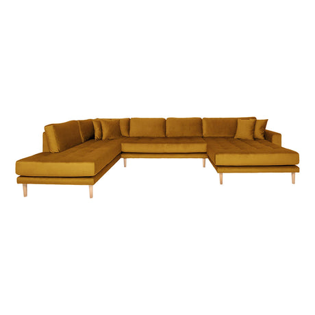 Lido Mustard Yellow Velvet Fabric Right Hand Facing U-Sofa Open End with Natural Legs