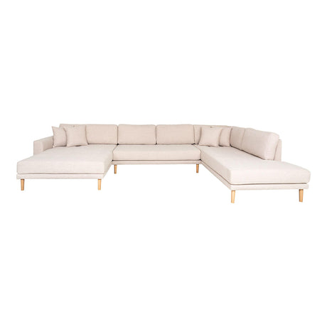 Lido Sand Fabric Left Hand Facing U-Sofa Open End with Natural Legs
