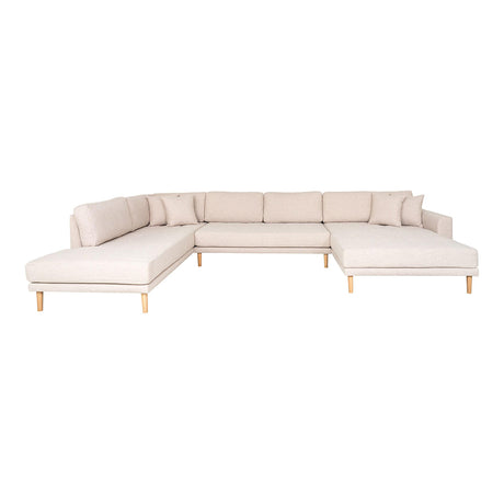 Lido Sand Fabric Right Hand Facing U-Sofa Open End with Natural Legs