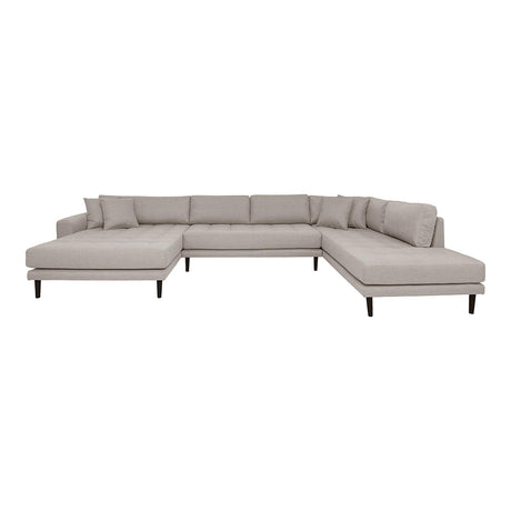 Lido Stone Fabric Left Hand Facing U-Sofa Open End with Black Legs
