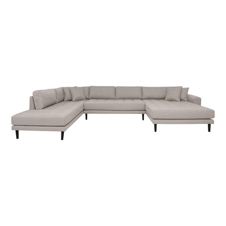 Lido Stone Fabric Right Hand Facing U-Sofa Open End with Black Legs