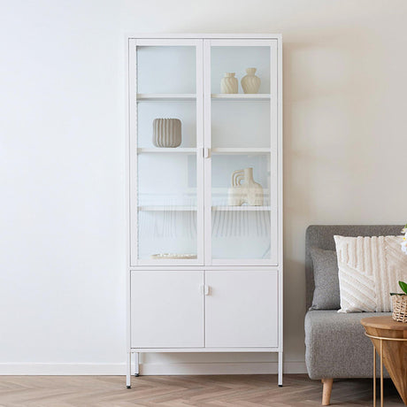 Nondalton Glass and White Metal 4 Door Display Cabinet