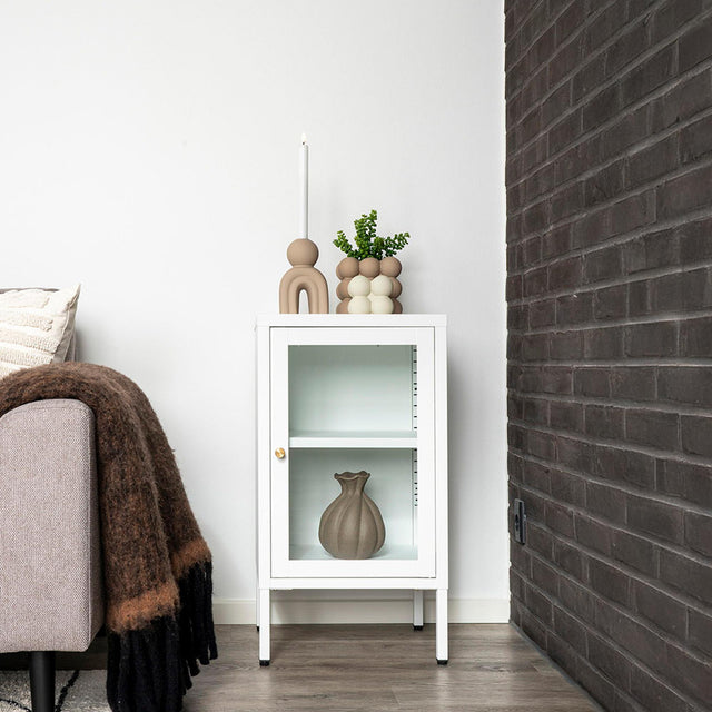 Dalby Glass and White Metal 1 Door Cabinet