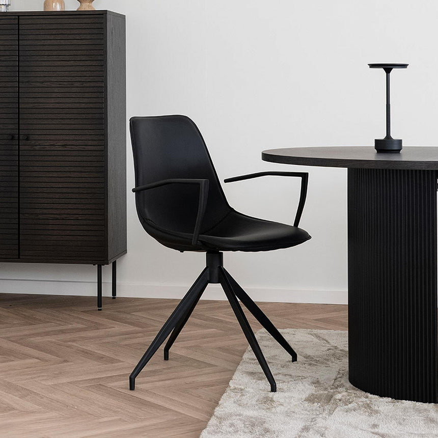 2 x Monaco Black Faux Leather Swivel Dining Armchair