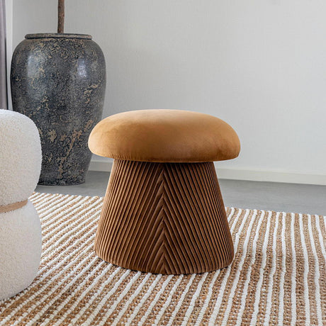 Hampton Ocher Velvet Fabric Pouf