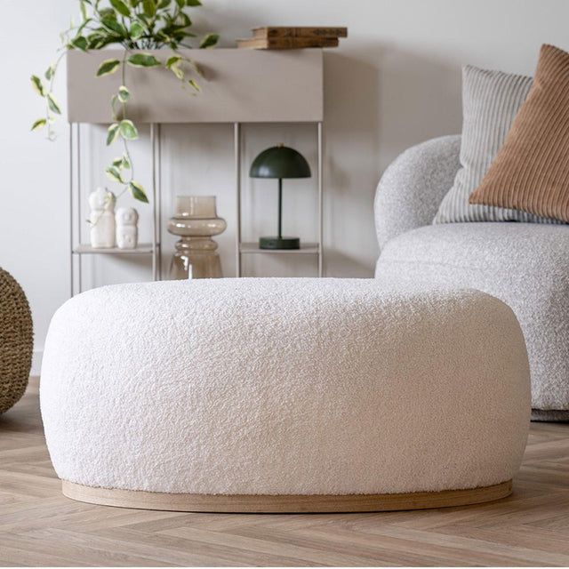 Manhattan White Boucle Fabric Pouf