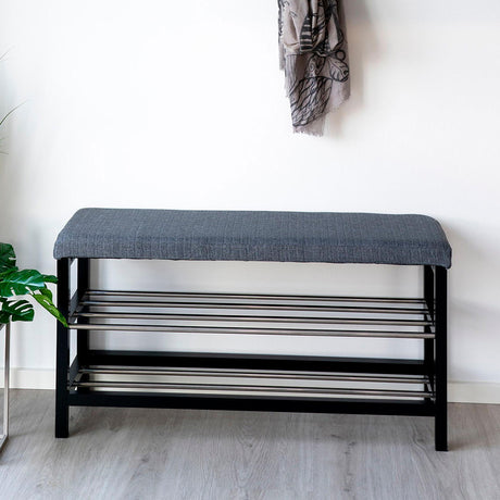 Padova Grey Fabric Bench with Shelves