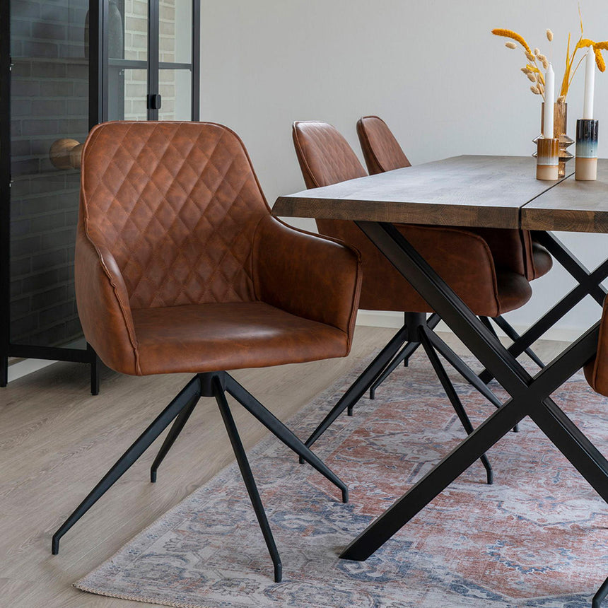 2 x Harbo Brown Leather Swivel Dining Chair