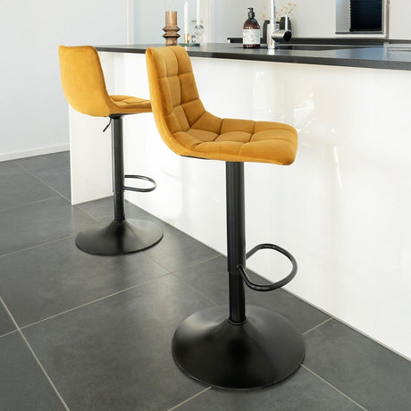 2 x Middelfart Mustard Yellow Velvet Fabric Barstool