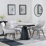 Carrara Grey Ceramic 4 Seater Round Extending Dining Set - 4 Ace Beige Fabric Swivel Dining Chair