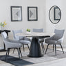 Carrara Grey Ceramic 4 Seater Round Extending Dining Set - 4 Ace Grey Fabric Swivel Dining Chair-3