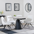 Carrara Grey Ceramic 4 Seater Round Extending Dining Set - 4 Arctic Cream Velvet Fabric Swivel Dining Chair