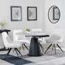 Carrara Grey Ceramic 4 Seater Round Extending Dining Set - 4 Arctic Cream Velvet Fabric Swivel Dining Chair-4