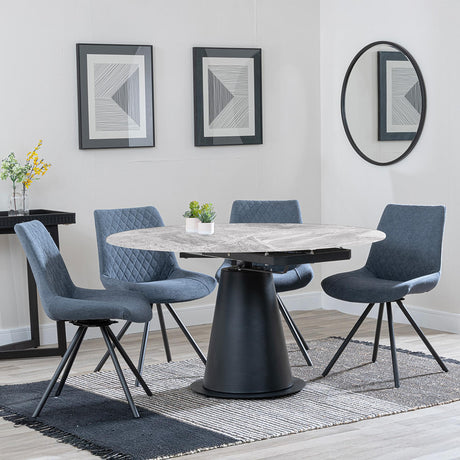 Carrara Grey Ceramic 4 Seater Round Extending Dining Set - 4 Boden Dark Grey Fabric Swivel Dining Chair-5