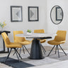 Carrara Grey Ceramic 4 Seater Round Extending Dining Set - 4 Boden Yellow Fabric Swivel Dining Chair-2
