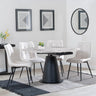 Carrara Grey Ceramic 4 Seater Round Extending Dining Set - 4 Corona Beige Fabric Dining Chair-4