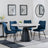 Carrara Grey Ceramic 4 Seater Round Extending Dining Set - 4 Corona Blue Fabric Dining Chair-5