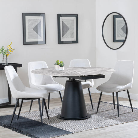 Carrara Grey Ceramic 4 Seater Round Extending Dining Set - 4 Darwin Cream Fabric Dining Chair-2