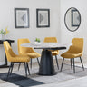 Carrara Grey Ceramic 4 Seater Round Extending Dining Set - 4 Darwin Yellow Fabric Dining Chair-3