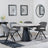 Carrara Grey Ceramic 4 Seater Round Extending Dining Set - 4 Ion Dark Grey Velvet Fabric Swivel Dining Chair