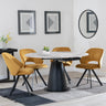 Carrara Grey Ceramic 4 Seater Round Extending Dining Set - 4 Ion Mustard Velvet Fabric Swivel Dining Chair-2
