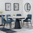 Carrara Grey Ceramic 4 Seater Round Extending Dining Set - 4 Peyton Blue Fabric Dining Chair
