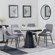 Carrara Grey Ceramic 4 Seater Round Extending Dining Set - 4 Peyton Grey Fabric Dining Chair